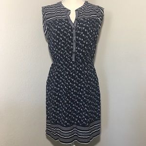 LOFT dress navy blue and white stripes and leafs